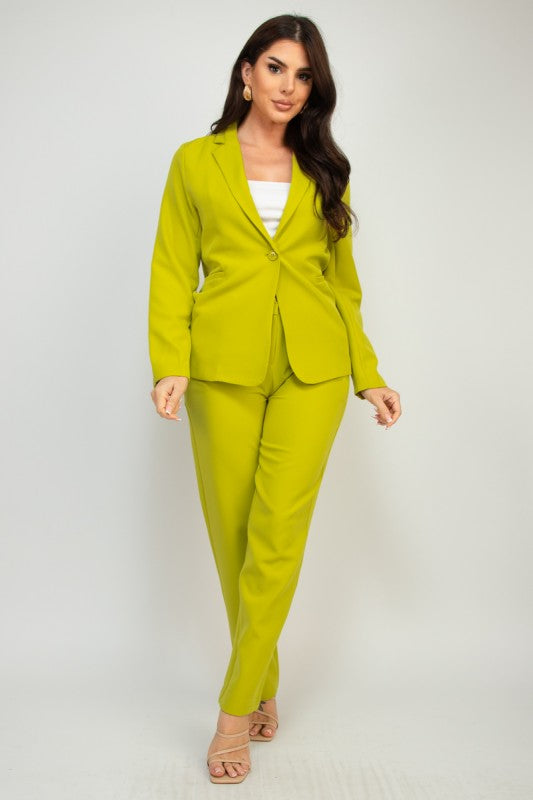 Midrise Dressy Pants & Button Front Blazer Set